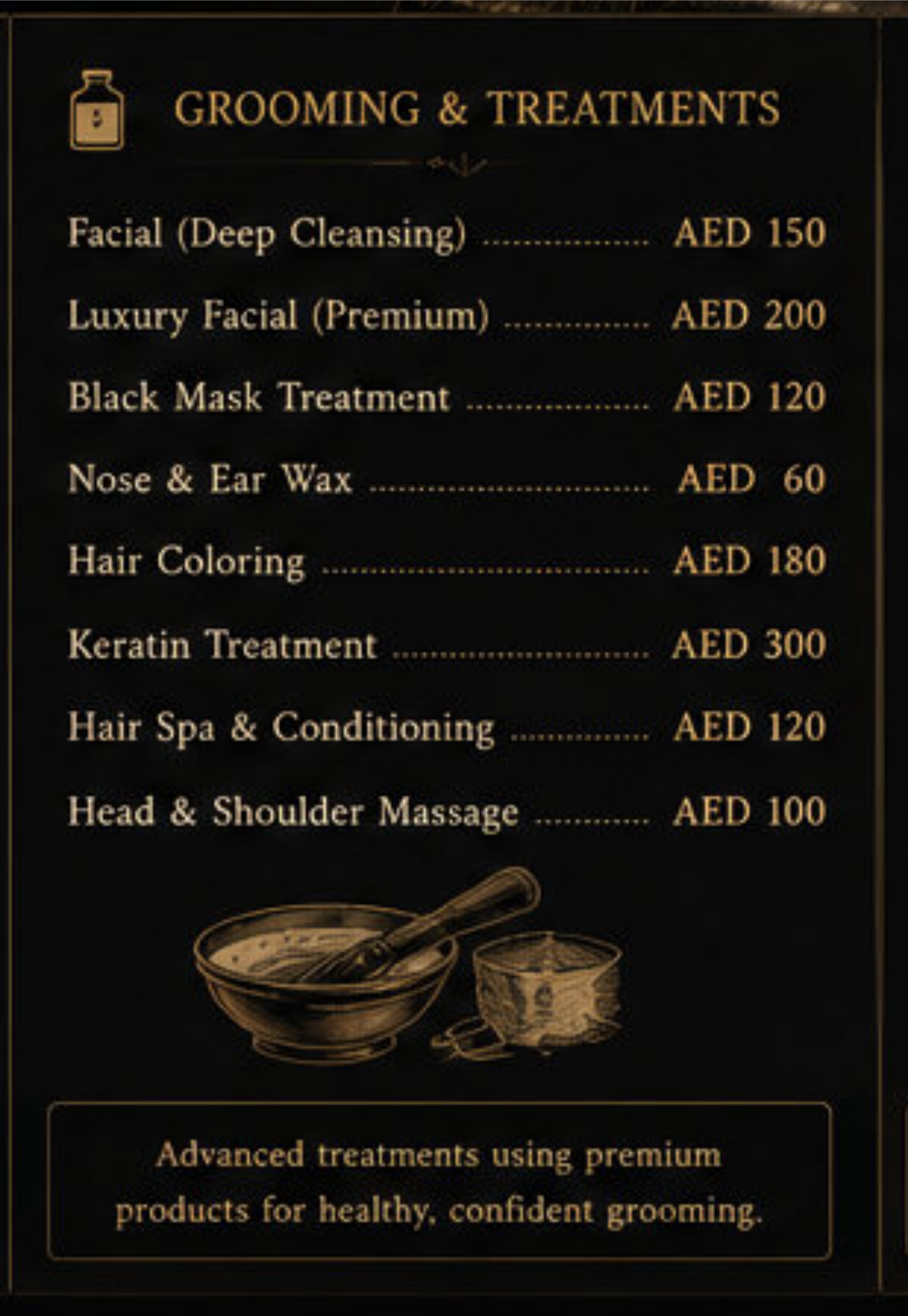Tornado grooming and treatments price menu
