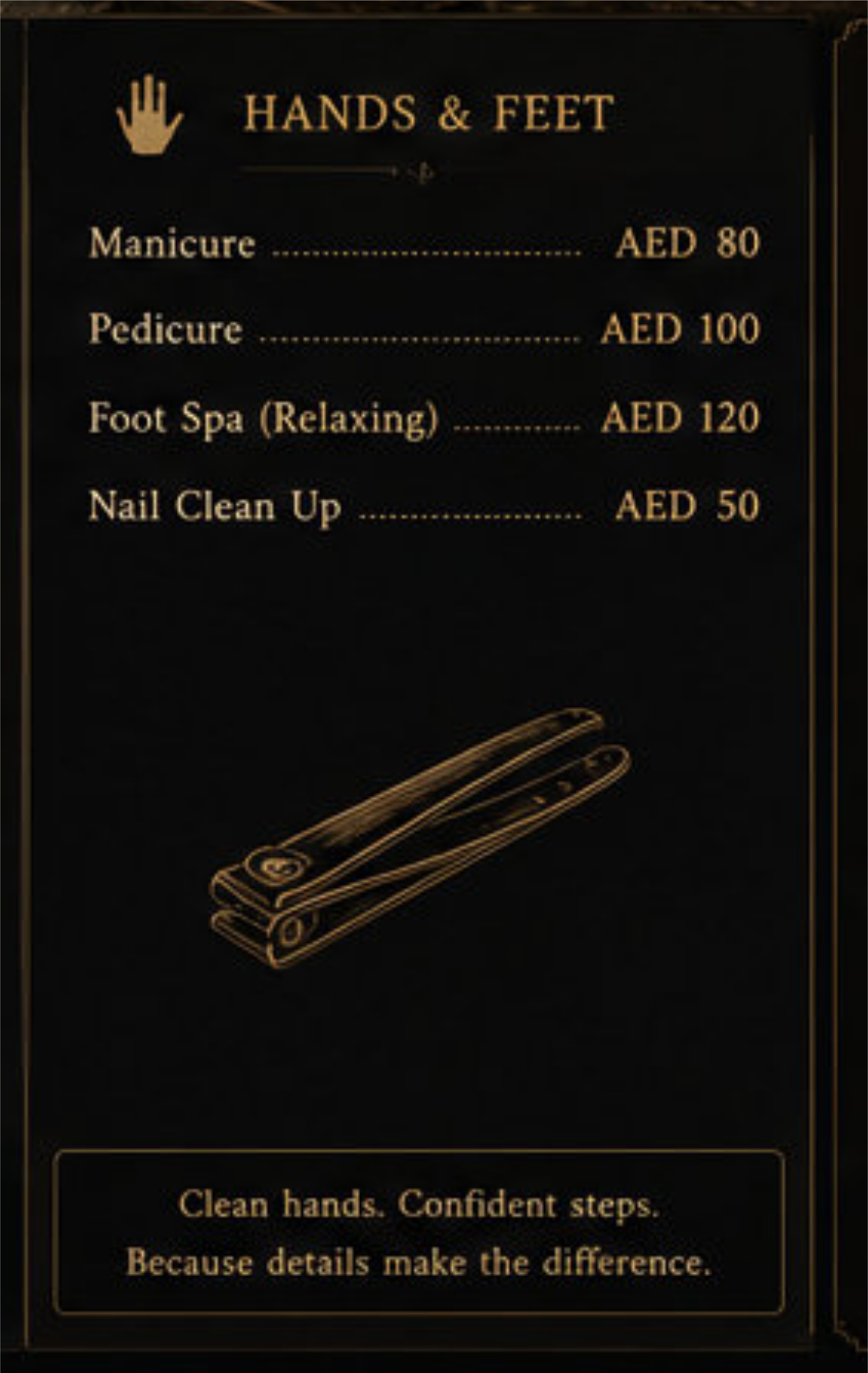 Tornado hands and feet price menu